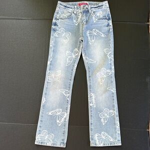 New Guess Light Blue Jeans with White Butterfly Print